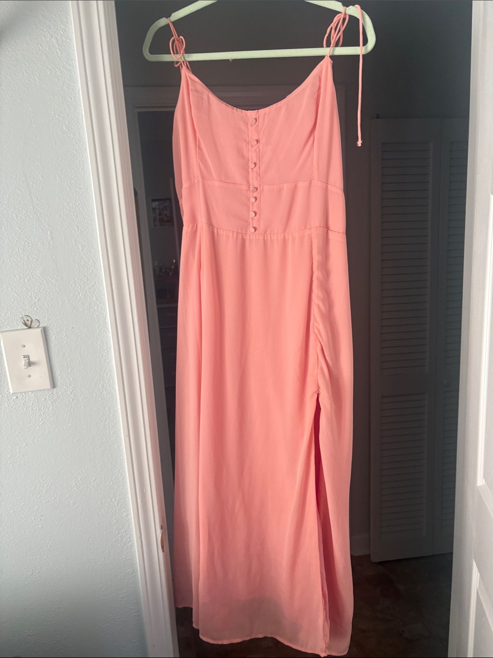 Abercrombie & Fitch Coral Pink Tie-Shoulder Maxi Dress